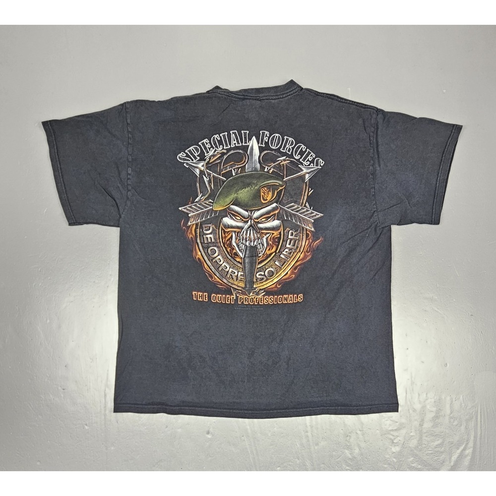 Vintage Special Forces T-Shirt Mens XL Black Military Skull Quiet Professionals